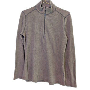 Woolrich Sweater Women's Medium Long Sleeve Pullover 1/4 Zip Brown Checks Casual